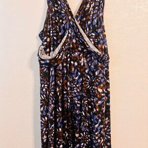 Sleeveless Abstract Print Maxi Dress in Navy and Brown